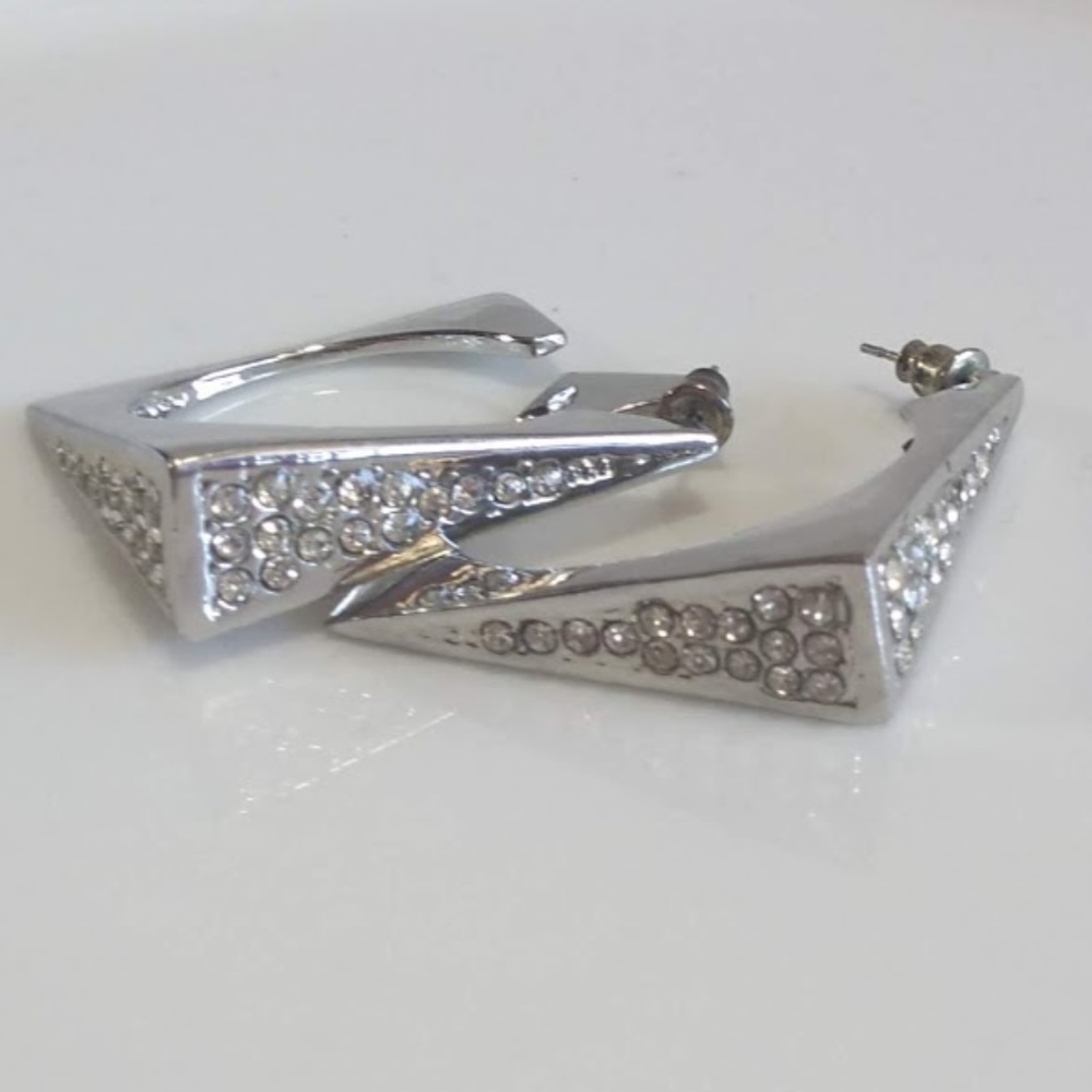 Silvertone Clear Rhinestone Bling Party Earrings